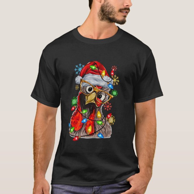 Christmas Chicken Hen Tree Lights Xmas Funny Chick T-Shirt (Front)