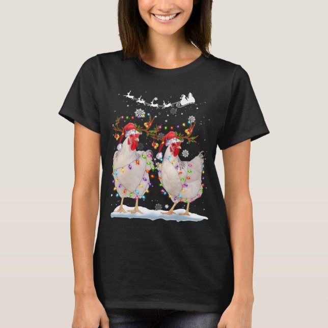 Christmas Chicken Hen Tree Lights Xmas Funny Chick T-Shirt (Front)