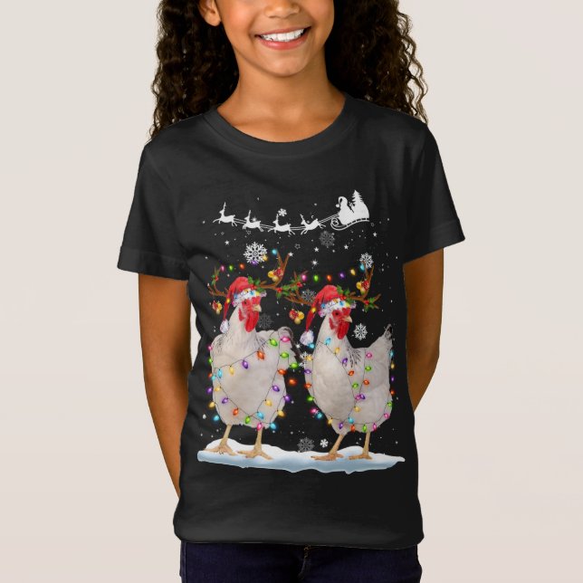 Christmas Chicken Hen Tree Lights Xmas Funny Chick T-Shirt (Front)