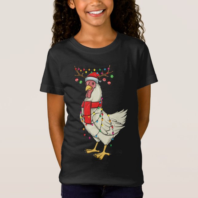Christmas Chicken Holiday Lights With Antlers And  T-Shirt (Front)