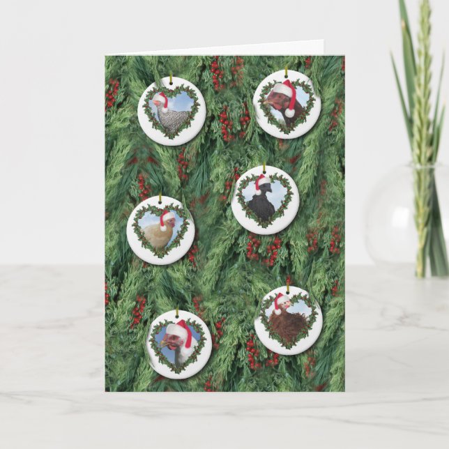 Christmas Chicken Ornaments on Tree Card (Front)