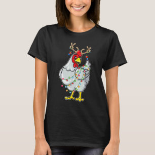Christmas Chicken Reindeer Antlers Lights Pajama T-Shirt