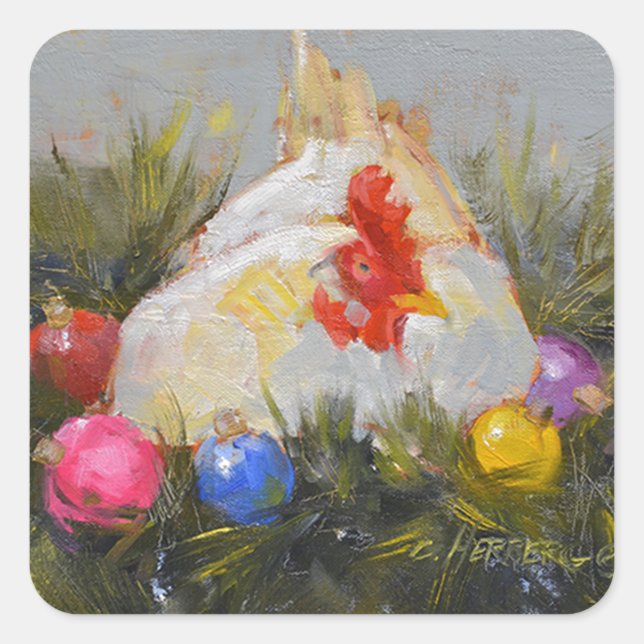 Christmas Chicken Square Sticker (Front)