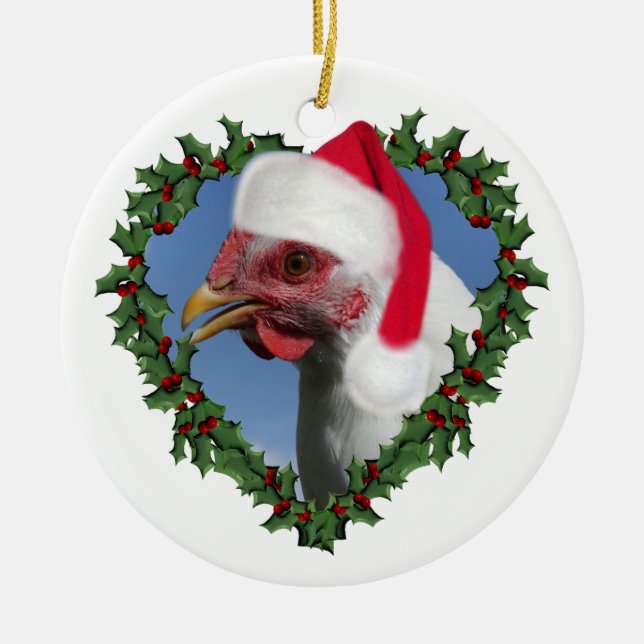 Christmas Chicken * White Plymouth Rock Ceramic Tree Decoration (Front)