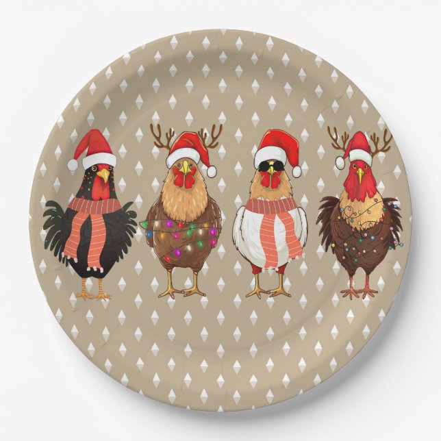 Christmas Chicken with Lights Paper Plates (Front)