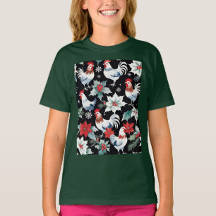 Christmas Chickens And Poinsettias T-Shirt