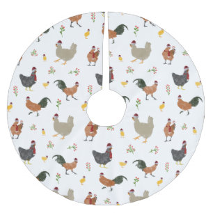 Christmas Chickens & Chicks Pattern Brushed Polyester Tree Skirt