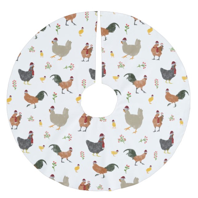 Christmas Chickens & Chicks Pattern Brushed Polyester Tree Skirt (Front)
