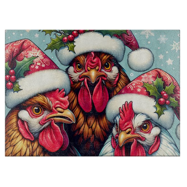 Christmas Chickens Cutting Board (Front)