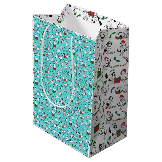 Christmas Chickens Medium Gift Bag (Back Angled)