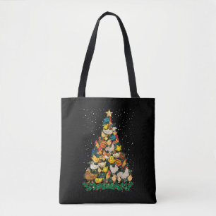 Christmas Chickens Pine Tree Funny Chicken Farmer Tote Bag