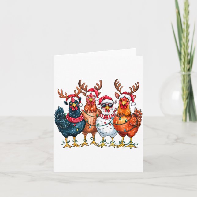 Christmas Chickens Reindeer Farm Animals Xmas Ligh Card (Front)
