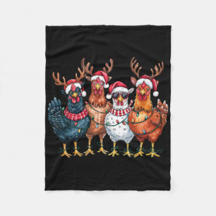 Christmas Chickens Reindeer Farm Animals Xmas Ligh Fleece Blanket