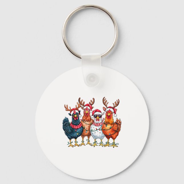 Christmas Chickens Reindeer Farm Animals Xmas Ligh Key Ring (Front)