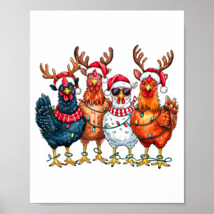 Christmas Chickens Reindeer Farm Animals Xmas Ligh Poster