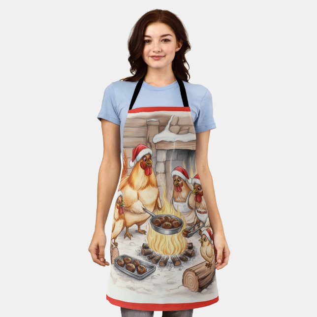 Christmas Chickens Roasting Chestnuts, Apron (Worn)