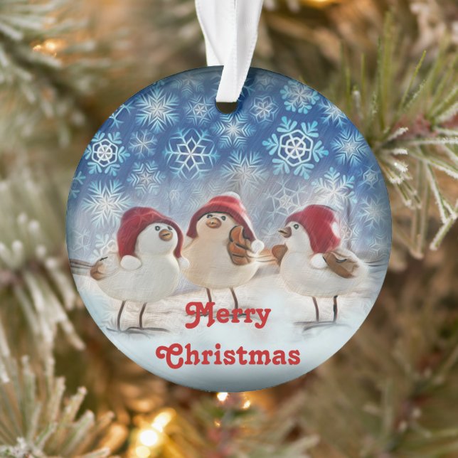 Christmas Chickens Snow Watercolor Ornament (Tree)