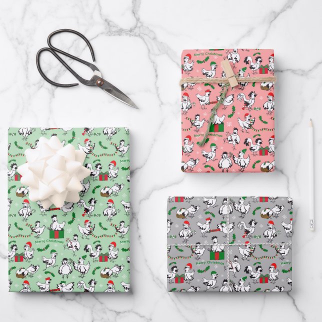 Christmas Chickens Wrapping Paper Sheet (Front)