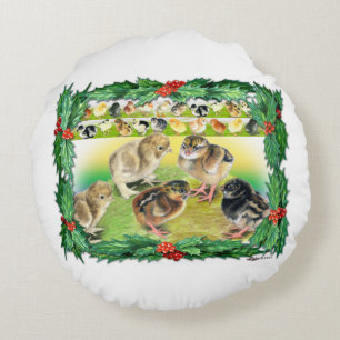Christmas Chicks Round Cushion