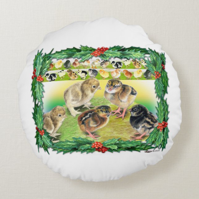 Christmas Chicks Round Cushion (Back)