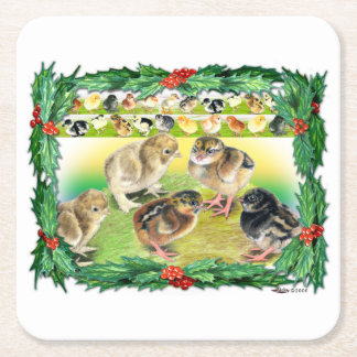 Christmas Chicks Square Paper Coaster