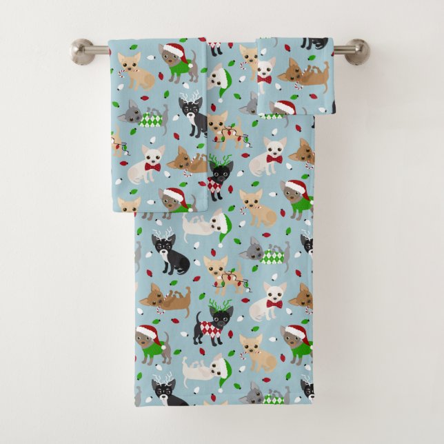 Christmas Chihuahua All Coats Bath Towel Set (Insitu)