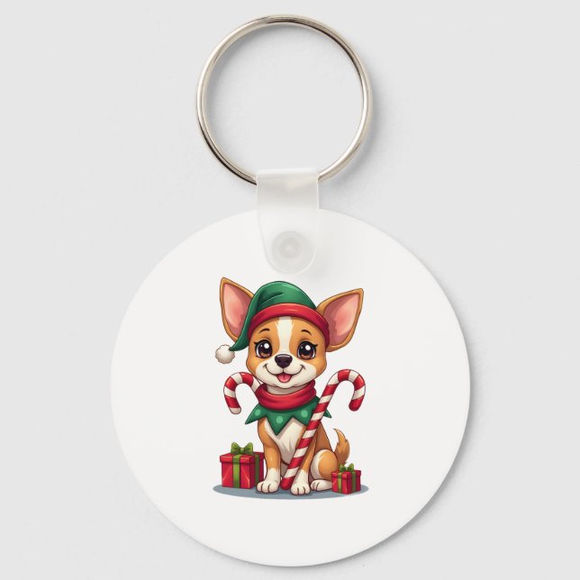 Christmas Chihuahua Cheer Key Ring (Front)