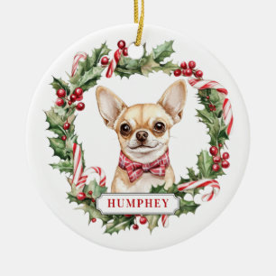 Christmas Chihuahua Dog Ceramic Circle Ornament