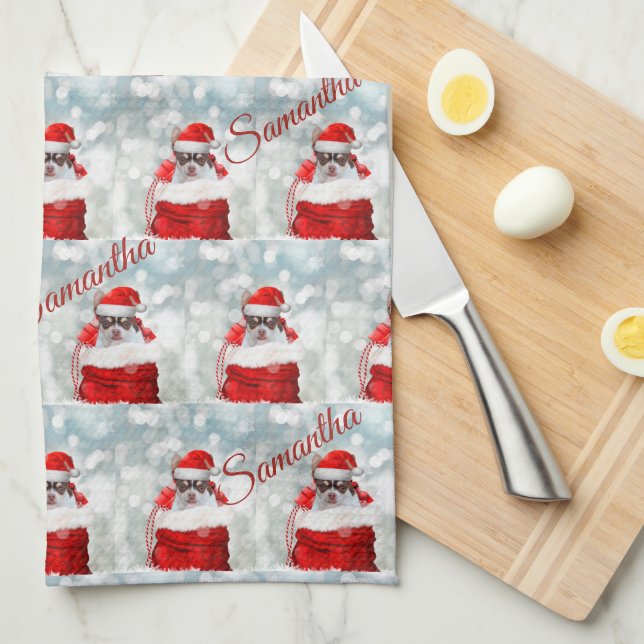 Christmas chihuahua dog personalized kitchen towel (Quarter Fold)