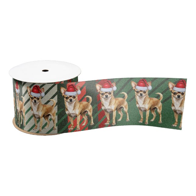 Christmas Chihuahua Dog Red and Green Plaid Satin Ribbon (Spool)