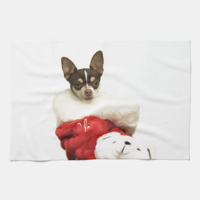 Christmas Chihuahua dog Tea Towel (Horizontal)