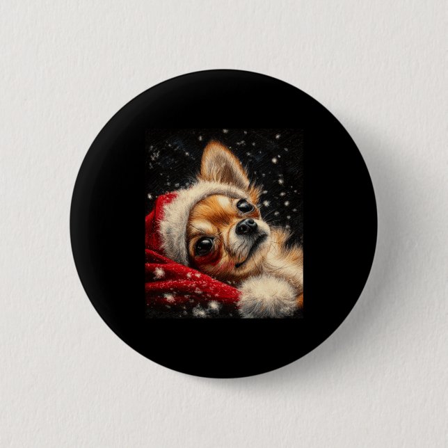 Christmas Chihuahua On A Long Sleeve  6 Cm Round Badge (Front)