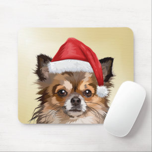 Christmas Chihuahua puppy with Santa hat Mouse Pad