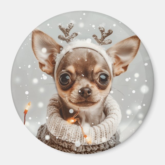 Christmas Chihuahua Reindeer Dog Magnet (Front)