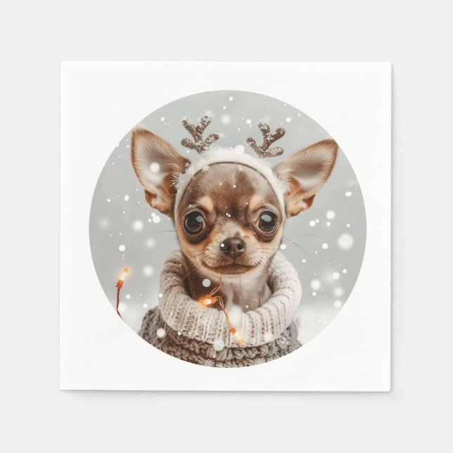 Christmas Chihuahua Reindeer Dog Napkin (Front)