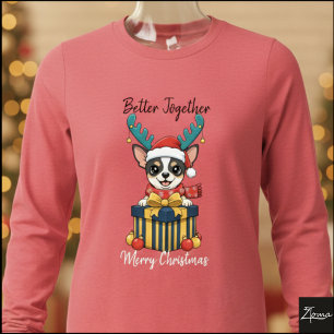 Christmas Chihuahua Reindeer Scarf Gift Graphic Tri-Blend Shirt