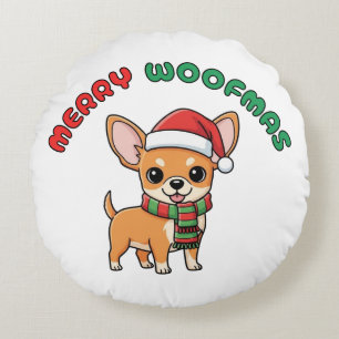 Christmas Chihuahua Round Pillow: Merry Woofmas Cushion