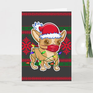 Christmas chihuahua wearing a medical mask card