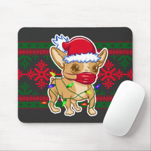 Christmas chihuahua wearing a medical mask mouse pad