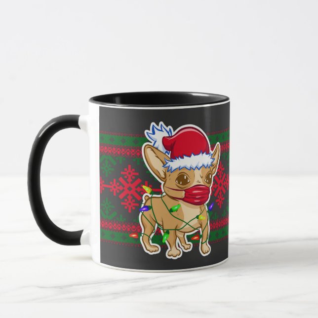 Christmas chihuahua wearing a medical mask mug (Left)