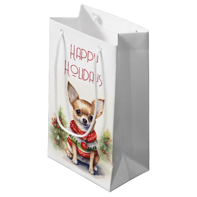 Christmas Chihuahua With Holiday Sweater Small Gift Bag (Front Angled)