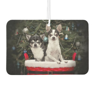 Christmas Chihuahua's in a red basket Car Air Freshener