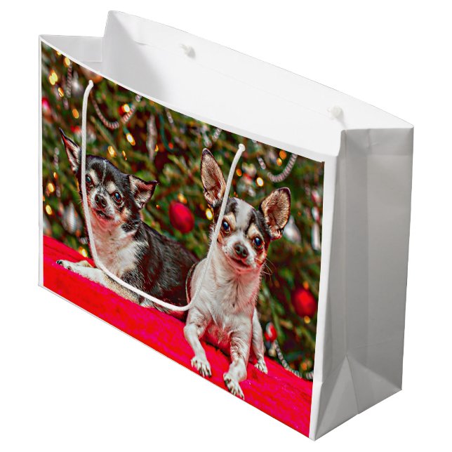 Christmas Chihuahua's Large Gift Bag (Front Angled)
