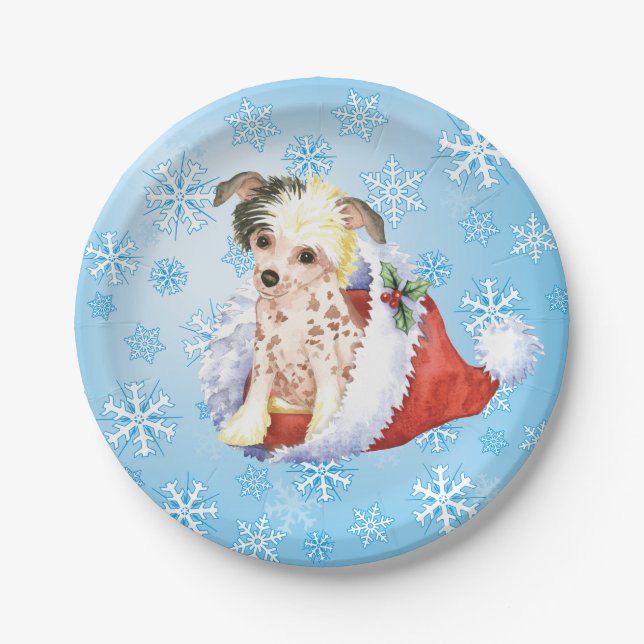 Christmas Chinese Crested Paper Plate (Front)