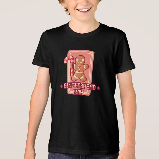 Christmas chingerbread man Pixel Art Design Tri-Blend Shirt (Front)
