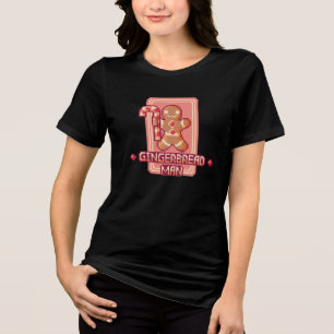 Christmas chingerbread man Pixel Art Design Tri-Blend Shirt