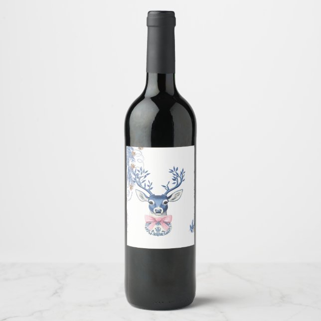 Christmas Chinoiserie Deer Wine Label (Front)
