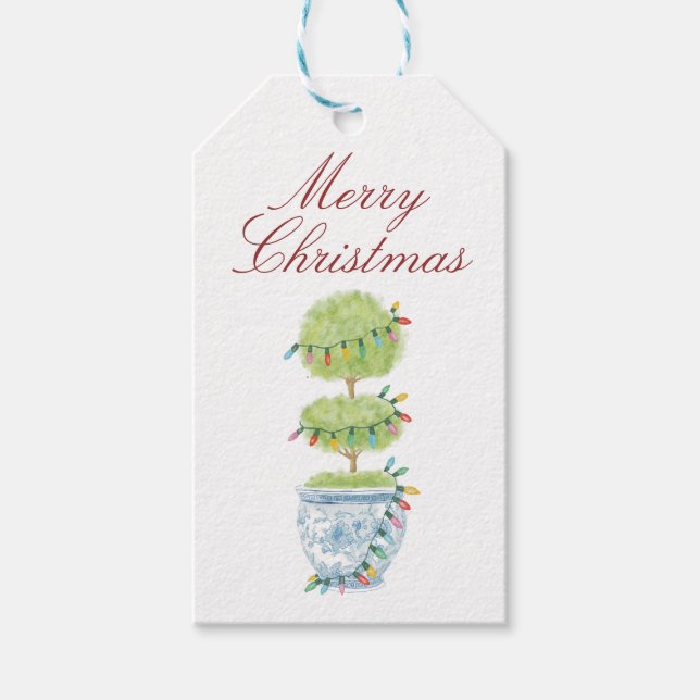 Christmas Chinoiserie Gift Tag with Topiary Art (Front)
