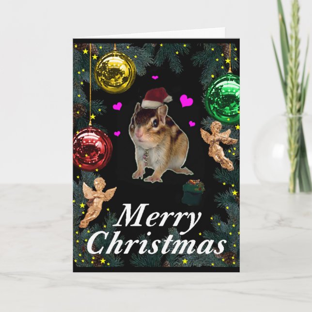 Christmas , Chipmunk (photo) Holiday Card (Front)