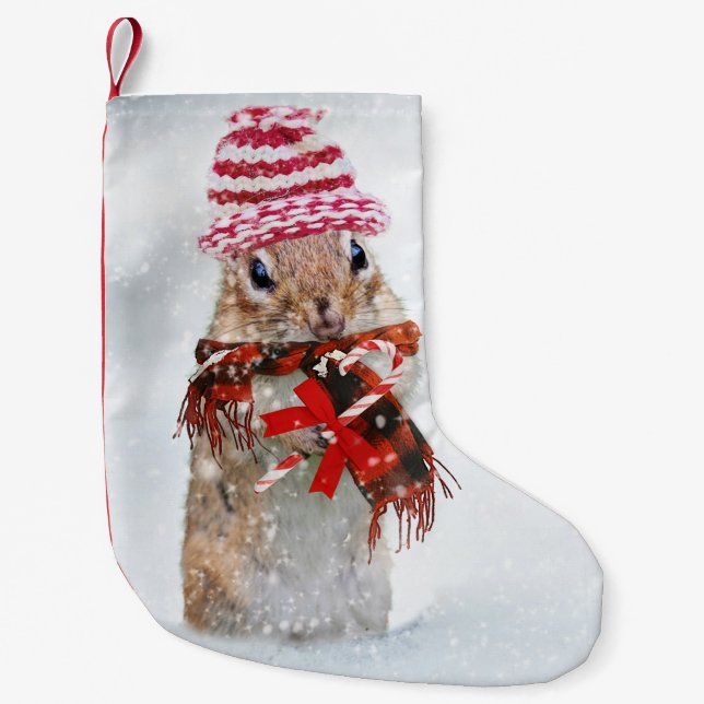 Christmas chipmunk small christmas stocking (Front)